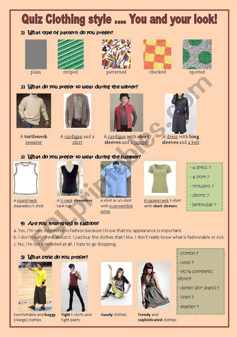 Quiz Clothing Style You And Your Style Fully Editable Esl