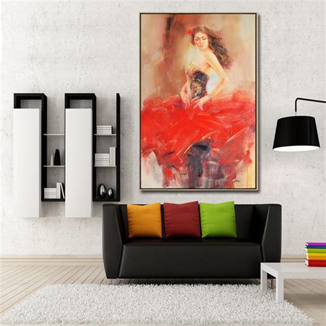 Sex Woman In Red Dress Spanish Tango Dance Canvas Wall Art Of Flamenco