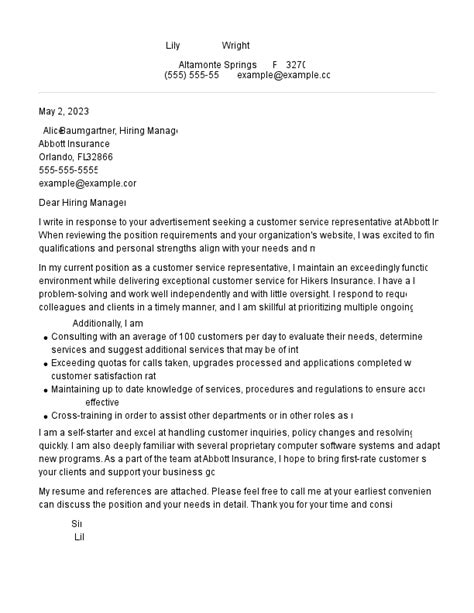 Call Center Representative Cover Letter