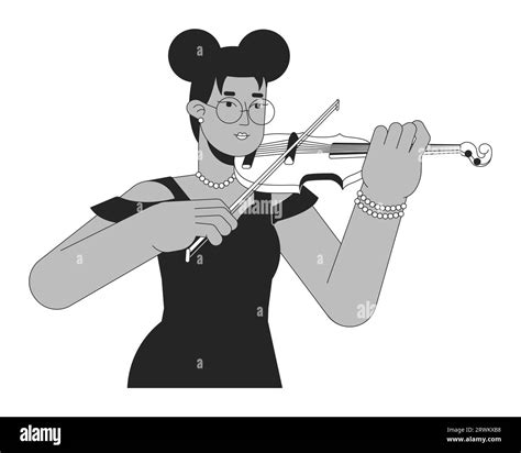 Female Violinist Playing Musical Instrument Black And White 2d Line