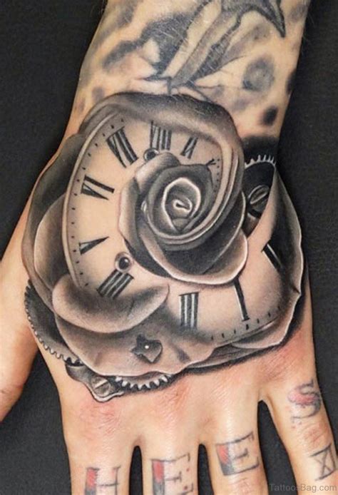 47 Excellent Clock Tattoos For Hand Tattoo Designs