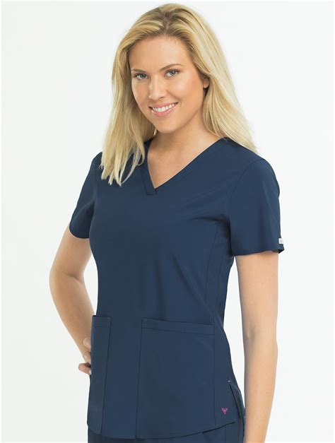 Med Couture Energy Racerback V Neck Shirttail Scrub Top Women Navy