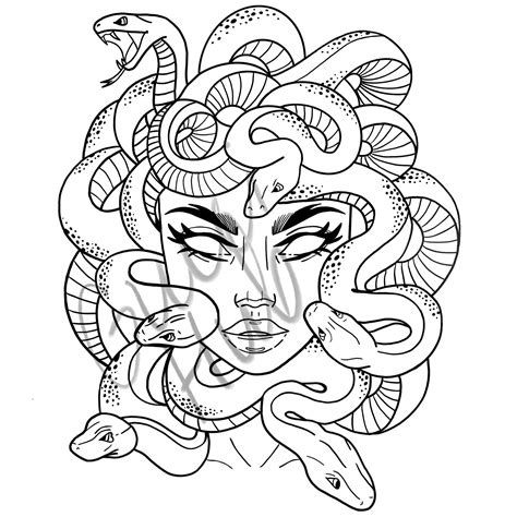 Medusa Outline Tattoo Design Etsy