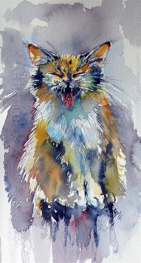 Cute Cat Painting By Kovacs Anna Brigitta Fine Art America