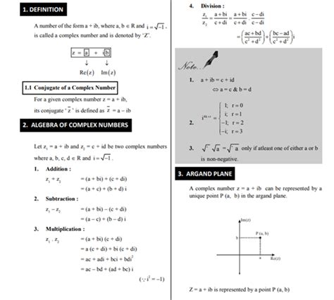 Cbse Class 11 Maths Revision Notes Chapter 5 Complex Number And