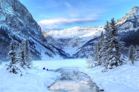 Winter Canada Mountains Lake Parks Scenery Snow Banff Louise