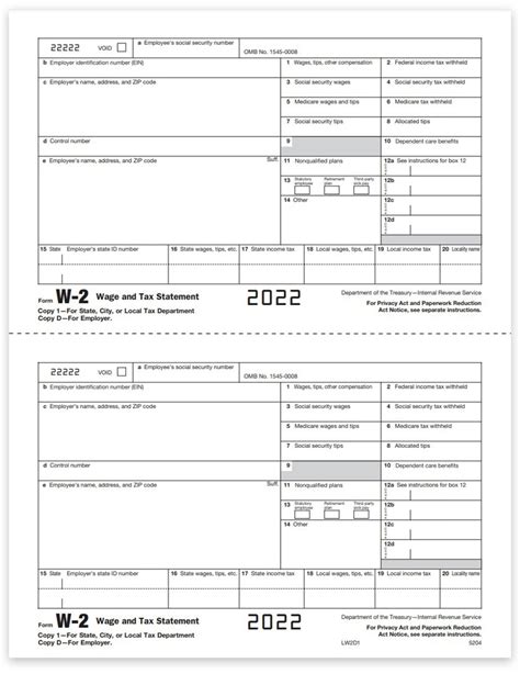 W2 Tax Forms Copy D And 1 For Employer State And File Discounttaxforms