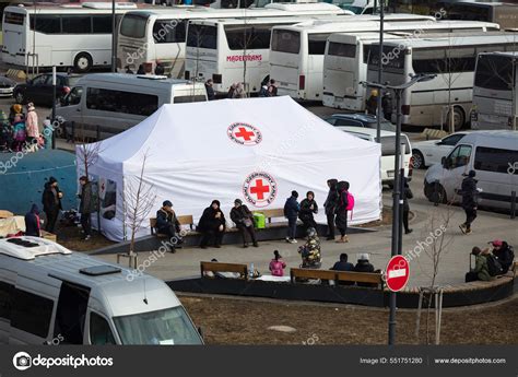 Lviv Ukraine March Red Cross Help Ukrainian Refugees Lviv Stock