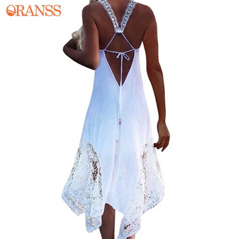 Buy 2018 Women Summer Beach Dresses Long Lace Up Hollow Out Backless Straps