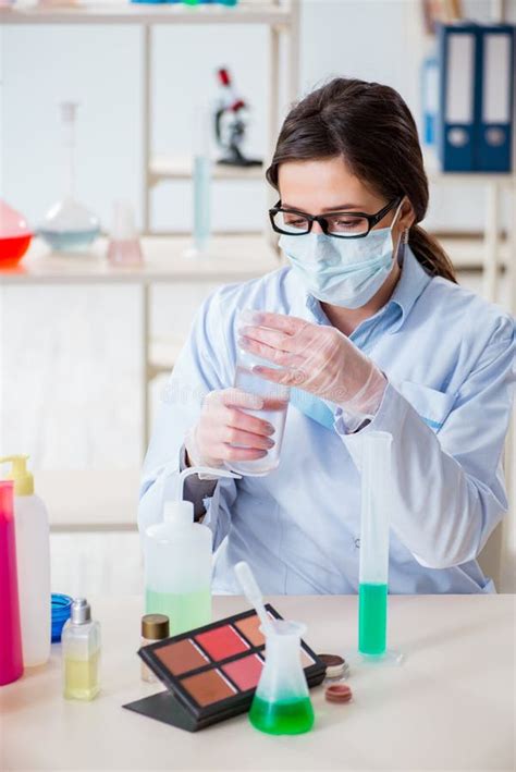 The Lab Chemist Checking Beauty And Make Up Products Stock Image