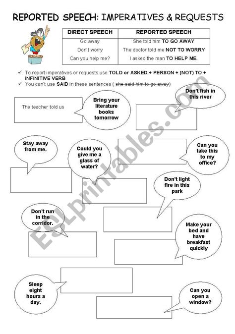 Reported Speech Commands Grammar Worksheet Esl Worksheet By