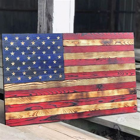 Signature Patriot Wooden American Flag Carved Stars American Flag