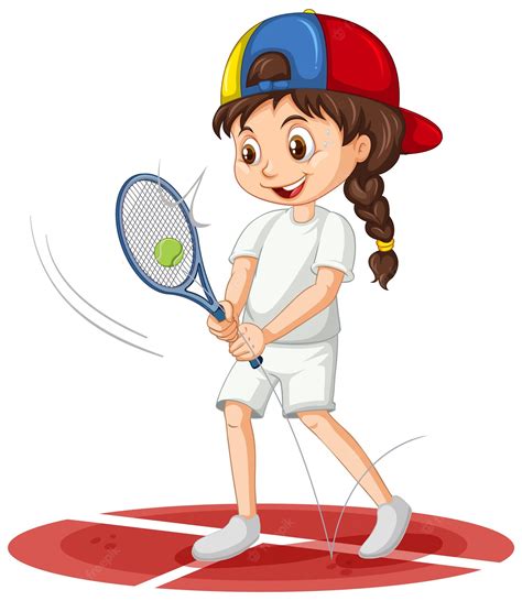 Premium Vector Cute Girl Playing Tennis Cartoon Character Isolated