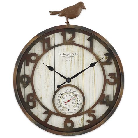 Sterling And Noble Rustic Bird Indooroutdoor Wall Clock Outdoor Wall