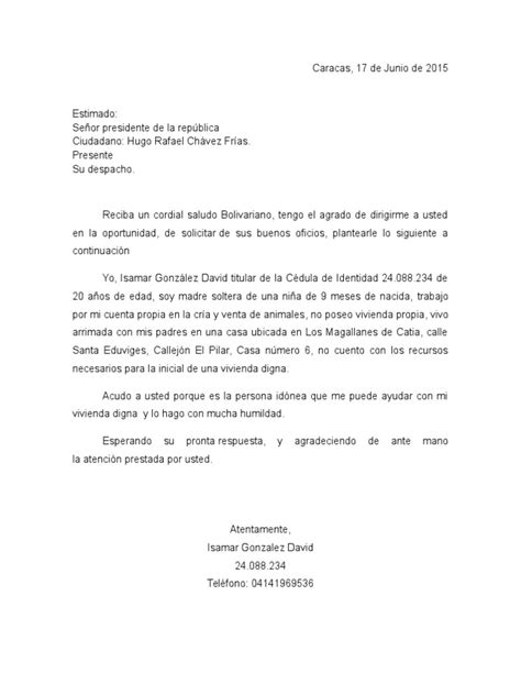 Ejemplo Carta De Solicitud De Vivienda Al Alcalde Peter Vargas Ejemplo