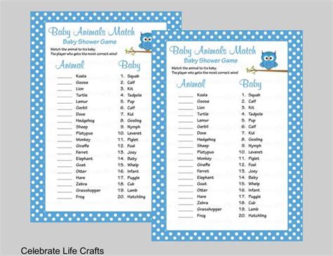 Here is another free printable baby shower game to keep your guests busy. Baby Animals Match Game with Answer Key - Printable Baby ...