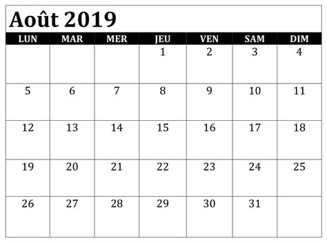 Calendrier Août 2019 Pdf Words Periodic Table