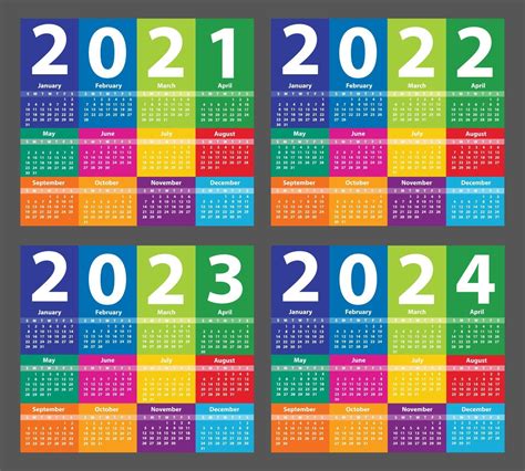 Calendrier Défini 2021 2022 2023 2024 à Partir De Dimanche Vecteur