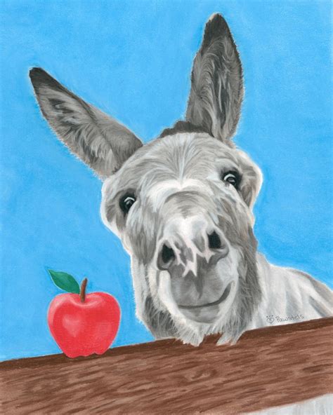Donkey Art Print Apple Art Donkey Decor Fine Art Giclee Etsy