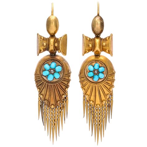 High Victorian Turquoise Gold Earrings At Stdibs