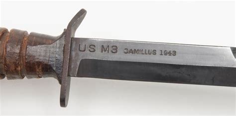 Us M3 Fighting Knife By Camillus Dated 1943 With Leather Scabbard