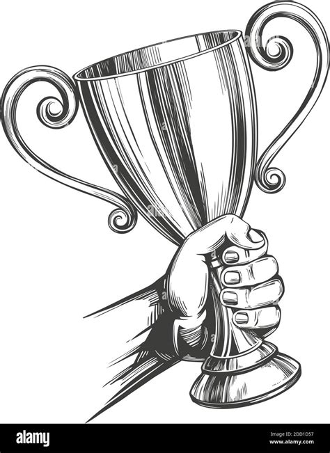 Award Strong Hand Holding A Cup Trophy Hand Drawn Vector Illustration