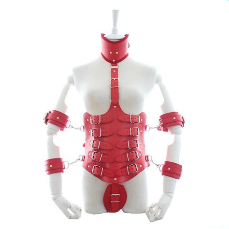 Real Pu Leather Bondage Costume Body Harness Restraint Cupless Corset