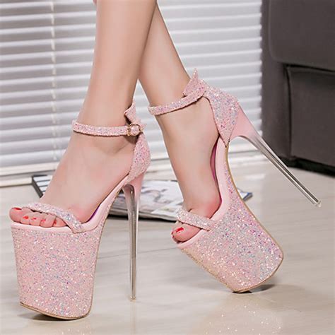 Pink Glitter Bling Bling Platforms Stiletto Super High Heels Shoes