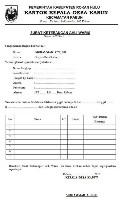 Tak ada salahnya kamu juga melengkapinya dengan surat warisan dari pewaris yang ditandatangani. Contoh Surat Keterangan Waris - Aneka Contoh
