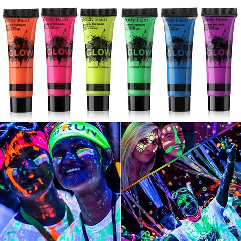 Buy Glow In Dark Face Body Paint Uv Blacklight Neon Fluorescent 0 34oz Set Of 6 Tubes Online At