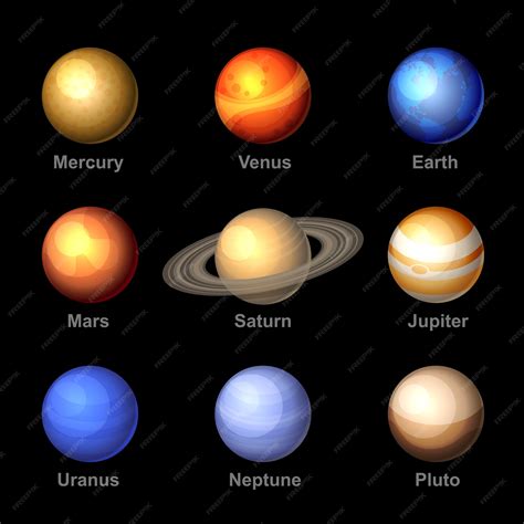 Planetas De Cor Brilhante De ícones Do Sistema Solar Vetor Premium