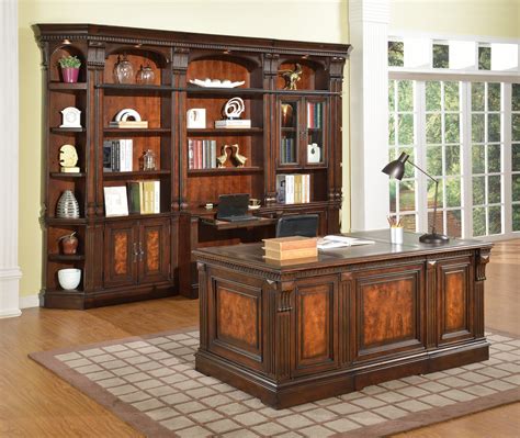 Corsica Home Office Library Wall With Leather Top Executive Desk By Parker House Furniture