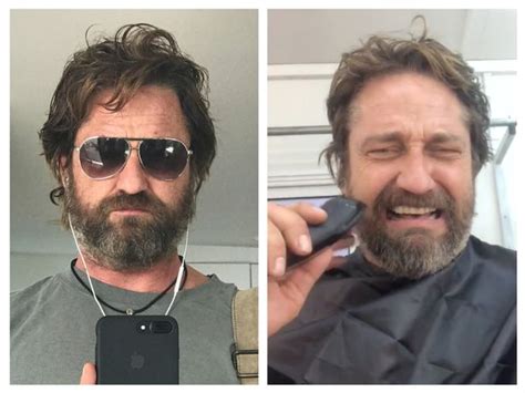 watch as hollywood star gerard butler shaves off trademark beard on facebook glasgow live