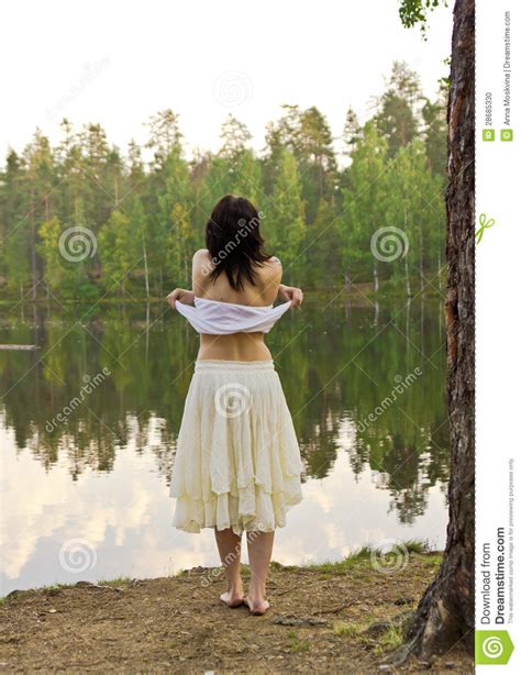 Young Woman Going To Swim In Forest Lake Stock Photo Image Of Skin
