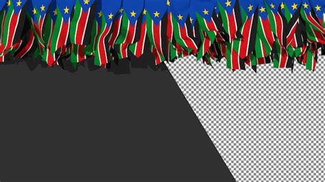 bandera de sudán del sur diferentes formas de rayas de tela colgando de la representación 3d