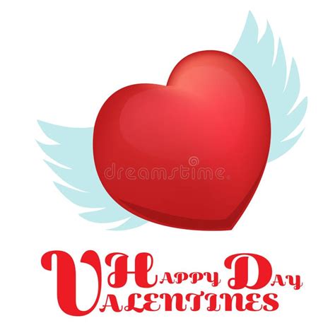 Happy Valentines Card Heart With Wings Vector Illustration Stock