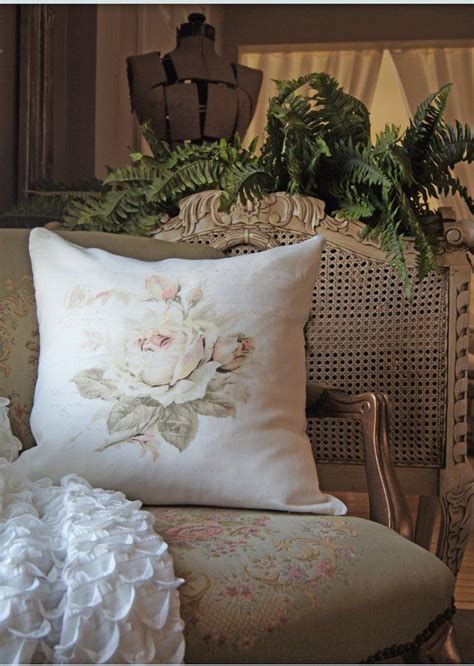 French Cottage Rose Linen Pillow Cover Shabby French Country Etsy