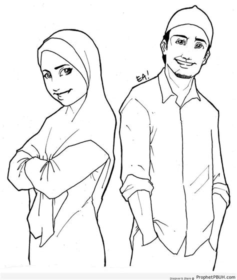 Muslim Man And Woman Line Drawing Drawings Prophet Pbuh Peace Be