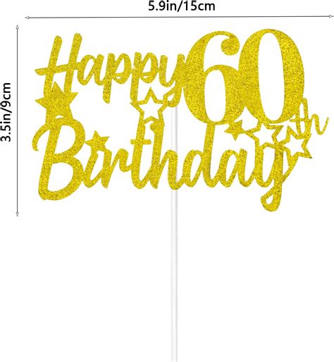 Buy Gold Glitter Happy 60th Birthday Cake Topper Hello 60 Cheers To