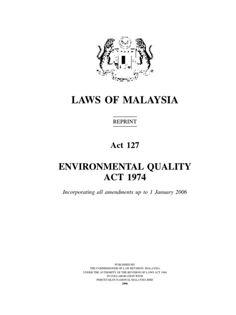 Date of publication in the gazette : Act 127 - ENVIRONMENTAL QUALITY ACT 1974 | License | Air ...