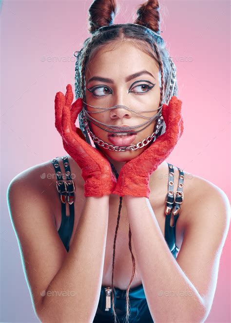 Bdsm Fetish And Fashion With A Model Black Woman In Studio On A Pink Background For Bondage