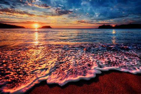 Ocean Water Wave Sunset Orange Blue 4k Wallpaper Best