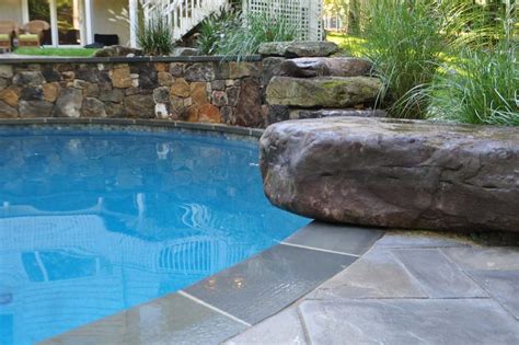 Custom Freeform Pool With Natural Stone Pool Decking Annapolis Md Inground Custom Pool