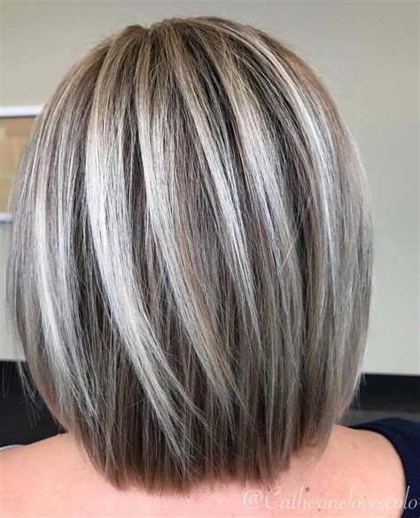 The hardest part of transitioning to gray hair is growing out your roots. Image result for transition to grey hair with highlights ...