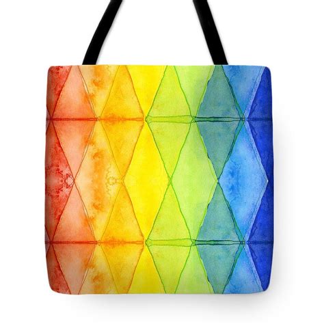 Watercolor Rainbow Pattern Geometric Shapes Triangles Tote Bag For Sale