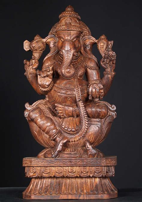 Sold Wood Sitting Ganesha Sculpture 24 76w1hg Hindu