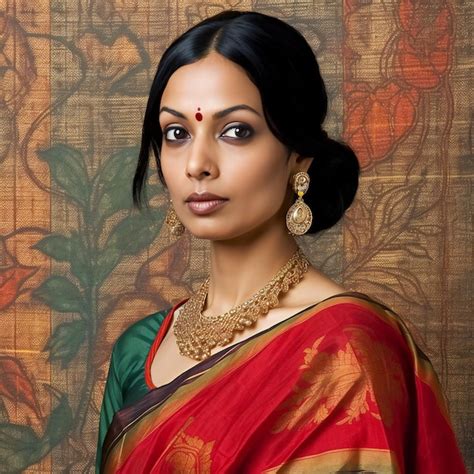 premium ai image portrait of a beautiful indian woman wearing sari and jewellery