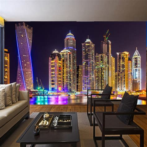 Custom 3d Photo Wallpaper Dubai Night View City Building