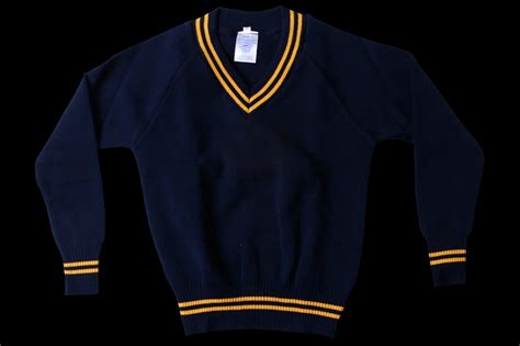 Navy Blue School Sweater With Gold Stripes Tekiria General Suppliers Ltd