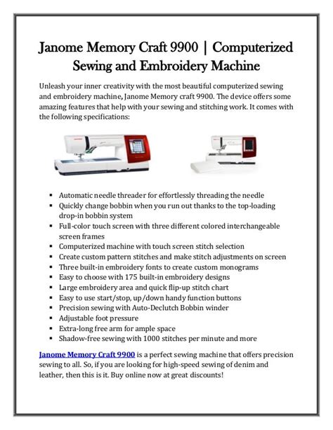 Janome Memory Craft 9900 Computerized Sewing And Embroidery Machine